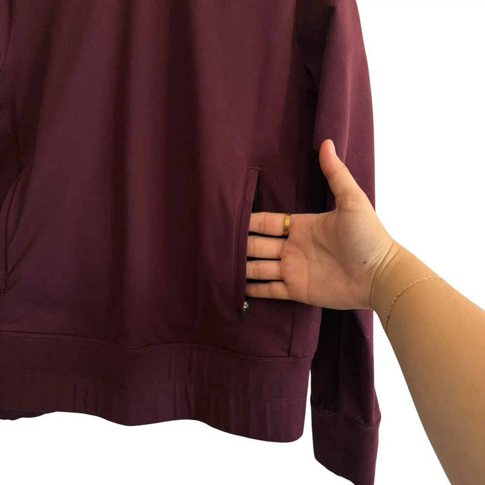 Lululemon Maroon Cold Shoulder Zip Pockets Pullover Scuba Sweatshirt Sz S/M #379